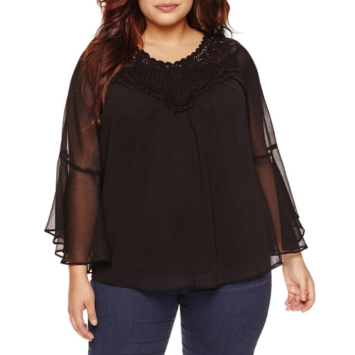 Alyx 3/4 Bell Sleeve Crochet Neck Blouse-plus