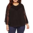 Alyx 3/4 Bell Sleeve Crochet Neck Blouse-plus