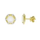 Diamond Accent Genuine White Mother Of Pearl 14k Gold 10mm Stud Earrings