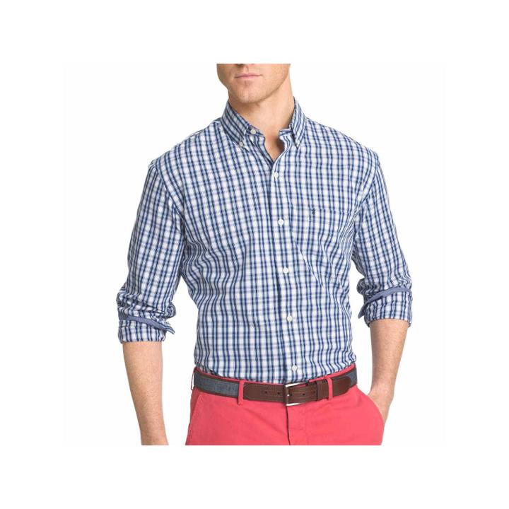 Izod Long-sleeve Strech Plaid Button-front Shirt
