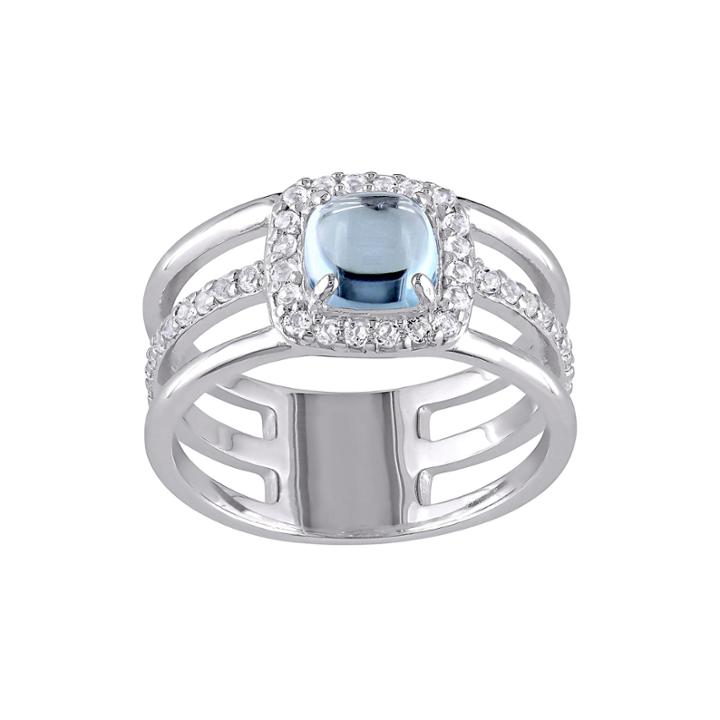 Genuine Blue And White Topaz Split-band Ring