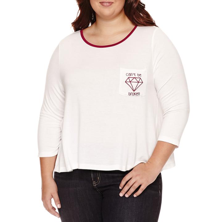 Embossed 3/4 Sleeve T-shirt-womens Juniors Plus