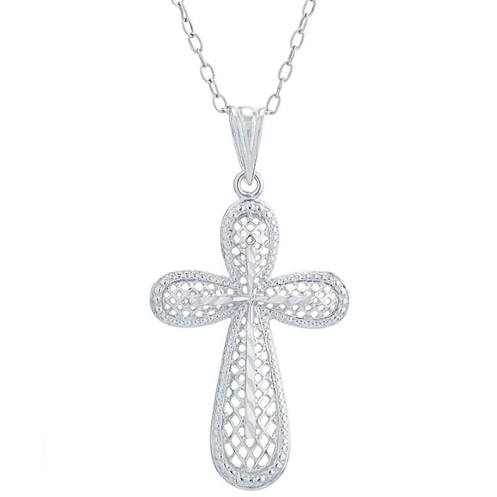 Silver Treasures Womens Cross Pendant Necklace