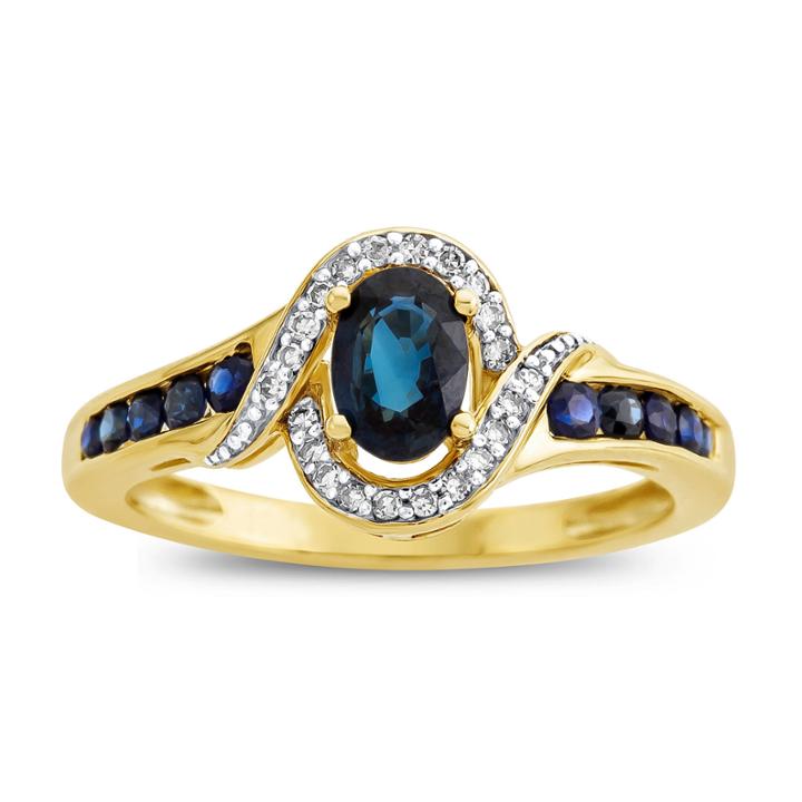 Womens Diamond Accent Blue Sapphire 10k Gold Cocktail Ring