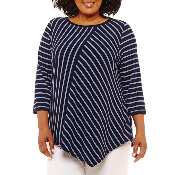 Lark Lane Must Have Stripe French Terry Top- Plus