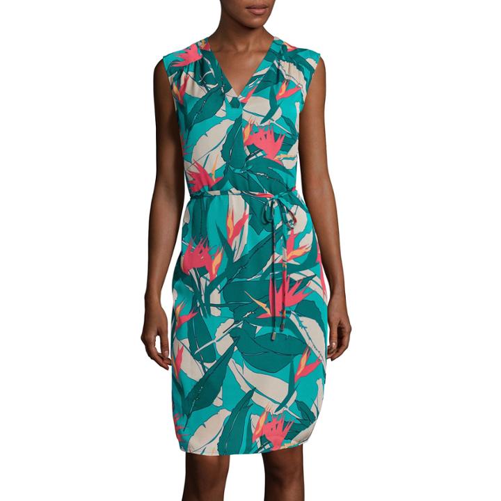 Liz Claiborne Sleeveless V-neck Tropical Dress