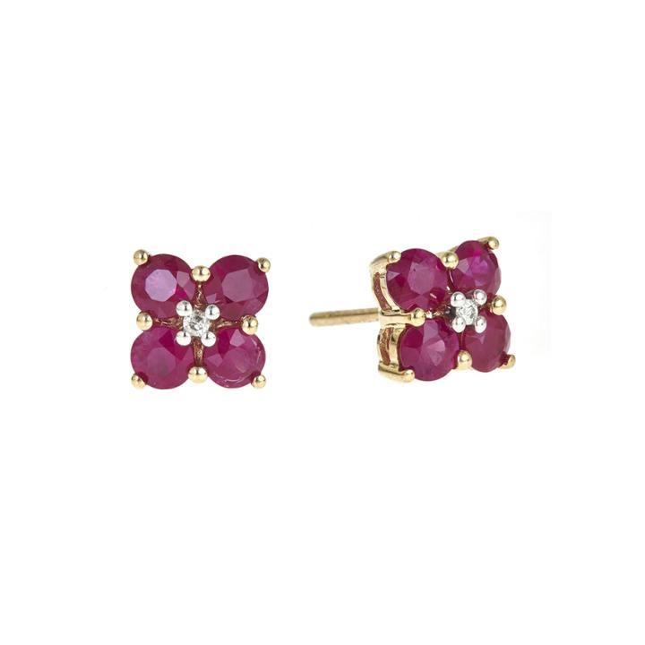 Limited Quantities Lead Glass-filled Hot Pink Ruby And Diamond-accent Flower Earrings