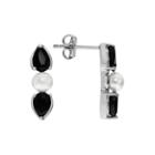 Color-enhanced Black Sapphire And Lab-created Pearl Sterling Silver Earrings