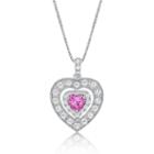 Womens Lab Created Pink Sapphire Heart Pendant Necklace