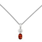 Womens Diamond Accent Genuine Red Garnet Sterling Silver Pendant Necklace