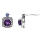 Diamond Accent Round Purple Amethyst Sterling Silver Stud Earrings
