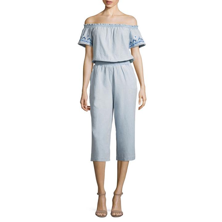 Spense Off The Shoulder Denim Embroidered Jumper