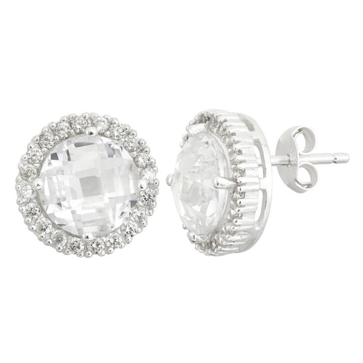 Diamonart Greater Than 6 Ct. T.w. Round Cubic Zirconia Sterling Silver Stud Earrings