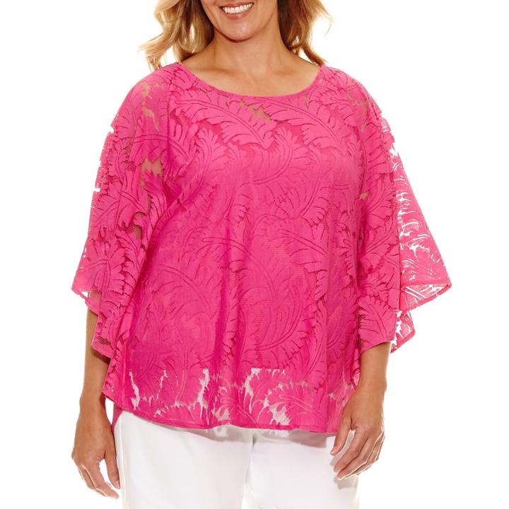 Lark Lane Viva Antigua Short Sleeve Scoop Neck Lace Blouse-plus