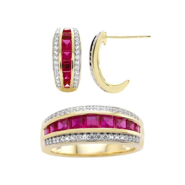 Lab-created Ruby & Lab-created White Sapphire Earring And Ring Boxed Set
