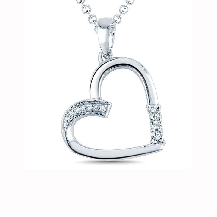 Womens Diamond Accent Genuine White Diamond Heart Pendant Necklace