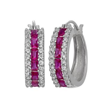 Lab Created Ruby & Lab Created White Sapphire Sterling Silver Earrings