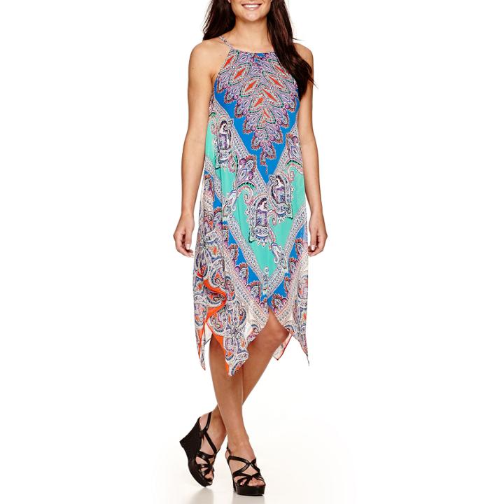 Msk Sleeveless Handkerchief Hem Print Halter Dress