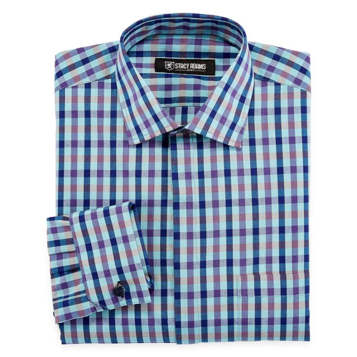 Stacy Adams Long Sleeve Woven Plaid Dress Shirt