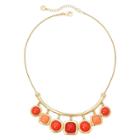 Monet Coral And Red Stone Gold-tone Shower Necklace