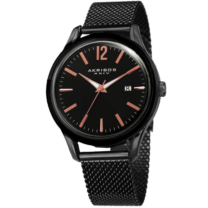 Akribos Xxiv Unisex Black Strap Watch-a-920bk