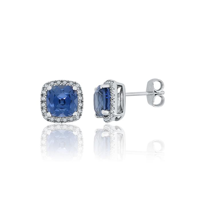 Blue & White Lab-created Sapphire Sterling Silver Earrings