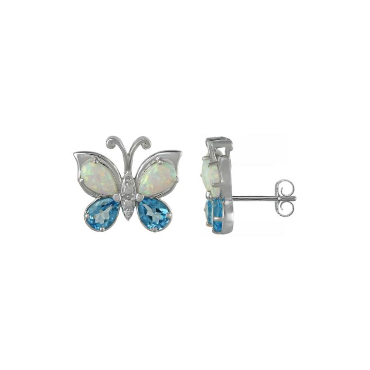 Genuine Blue Topaz And Lab-created Opal Butterfly Earrings