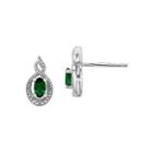 Diamond Accent Oval Green Emerald Sterling Silver Stud Earrings