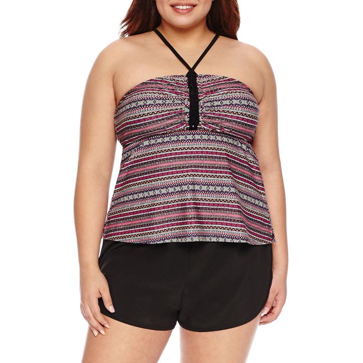 Costa Del Sol Geo Linear Tankini Swimsuit Top-juniors Plus