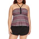 Costa Del Sol Geo Linear Tankini Swimsuit Top-juniors Plus