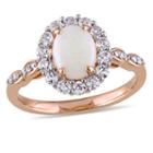Womens Diamond Accent Genuine Opal Pink 14k Gold Cocktail Ring