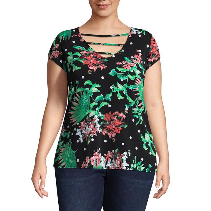 Bold Elements Sleeveless Round Neck Woven Blouse-plus