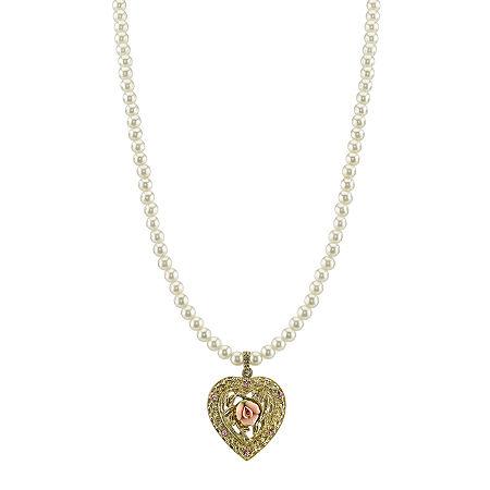 1928 Jewelry Simulated Pearl And Gold-tone Heart Pendant Necklace