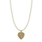 1928 Jewelry Simulated Pearl And Gold-tone Heart Pendant Necklace