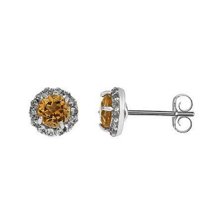 Faceted Genuine Citrine & White Topaz Sterling Silver Stud Earrings
