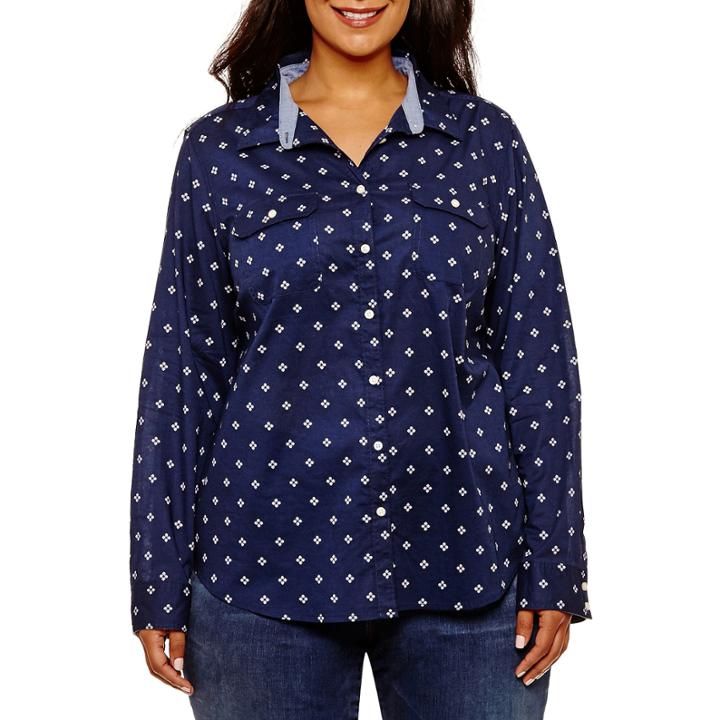 St. John's Bay Long Sleeve Classic Button Down Shirt-plus