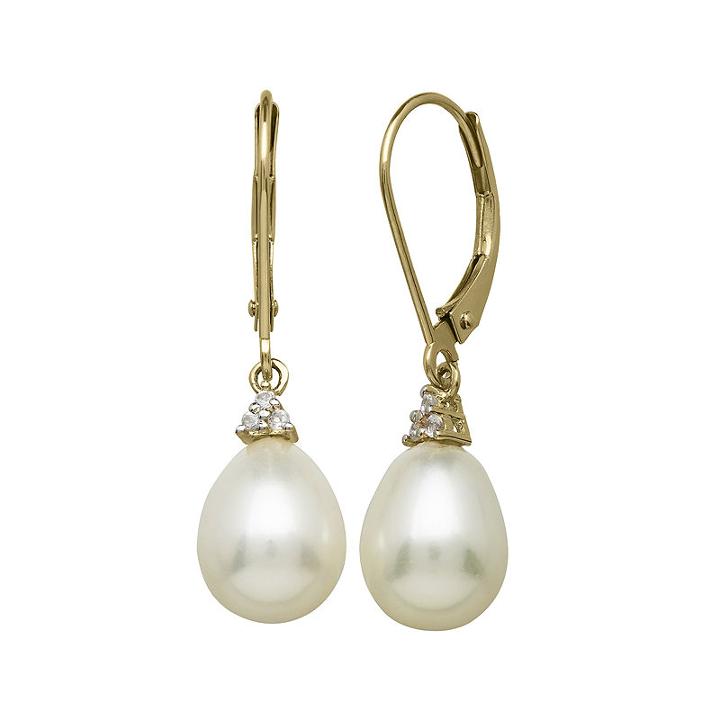 Certified Sofia&trade; Cultured Freshwater Pearl 14k Yellow Gold Earrings