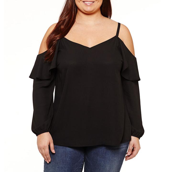 Bold Elements Ruffle Cold Shoulder Blouse - Plus