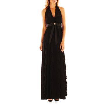 Dj Jaz Sleeveless Ruffled Halter Formal Gown