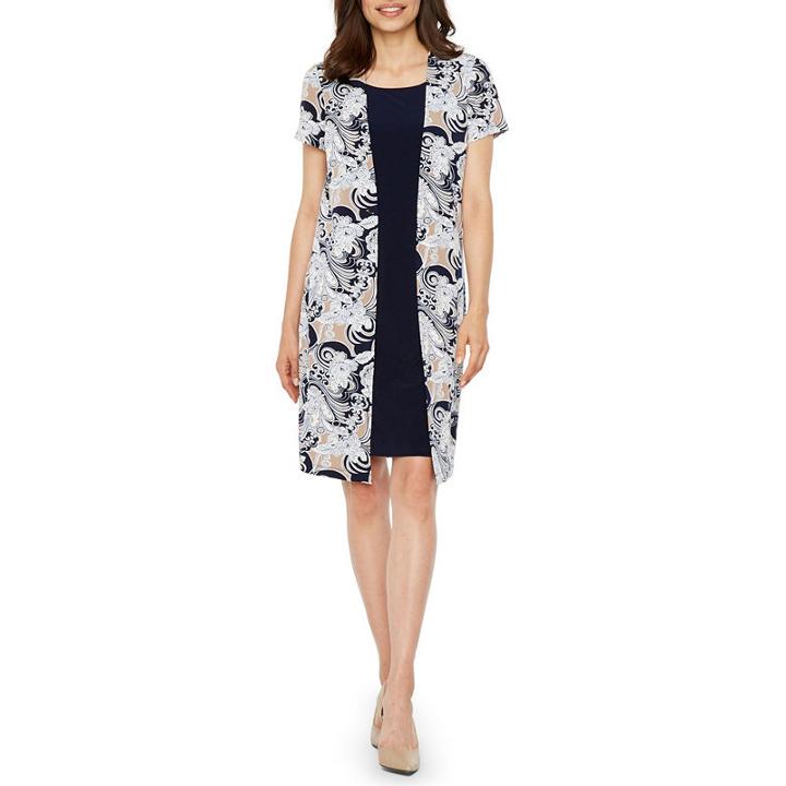 Perceptions Short Sleeve Jacket Dress-petite