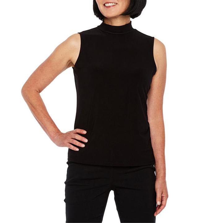 Black Label By Evan-picone Sleeveless Mock Neck Jersey Blouse