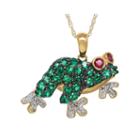 Lab-created Emerald, Ruby & Diamond Accent 10k Yellow Gold Frog Pendant