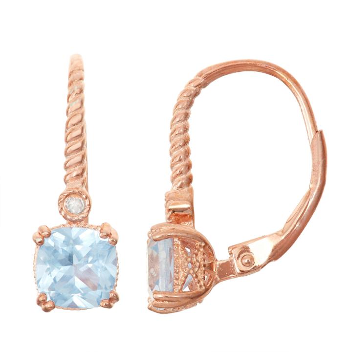 Lab-created Aquamarine & Diamond Accent 14k Rose Gold Over Silver Leverback Earrings