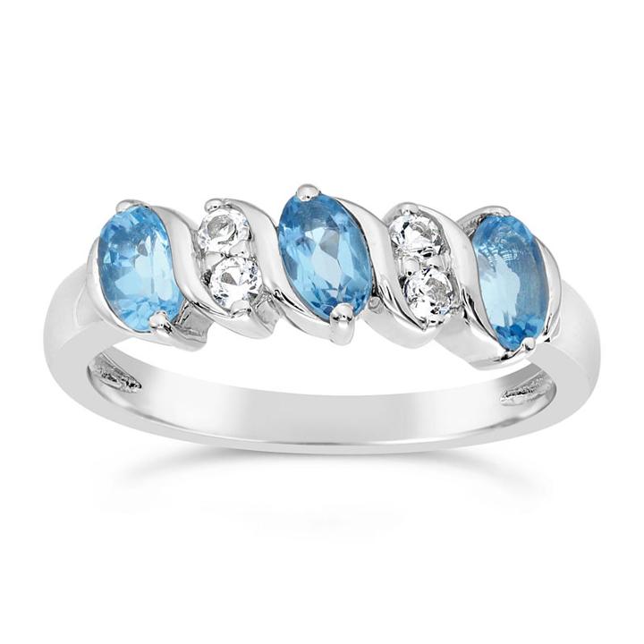 Womens Genuine Blue Blue Topaz Sterling Silver Side Stone Ring