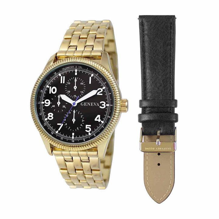 Geneva Mens Black 2-pack Watch Boxed Set-jry1808gdbk