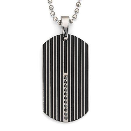 Dog Tag Necklace, .15 Ct. T.w. Diamond Steel