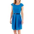 Liz Claiborne Cap-sleeve Belted Knit Fit-and-flare Dress