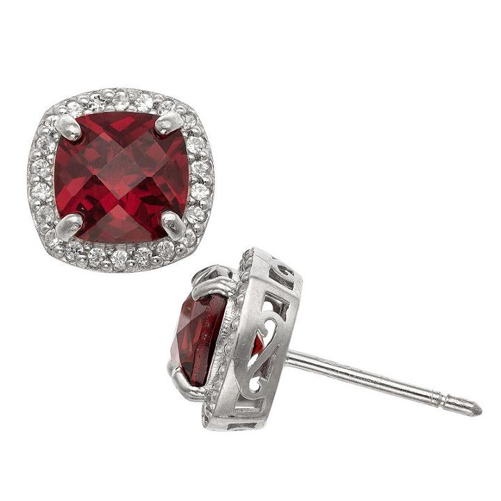 Genuine Red Garnet Sterling Silver 10mm Stud Earrings