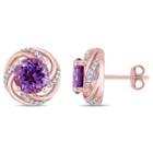 Genuine Purple Amethyst 18k Rose Gold Over Silver 13mm Stud Earrings