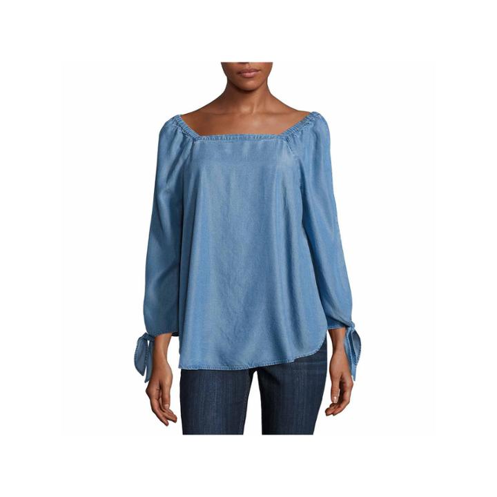 Liz Claiborne 3/4 Sleeve Square Neck Woven Blouse-talls